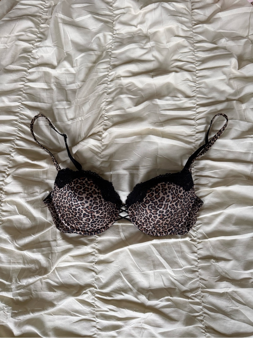 Lily of France Cheetah Print and Black Lace Bra